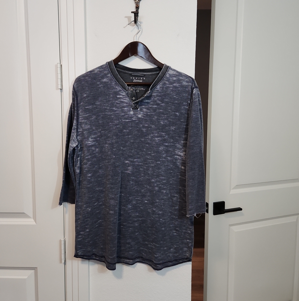 Lucky Brand Men's Washed Charcoal V-Neck Shirt